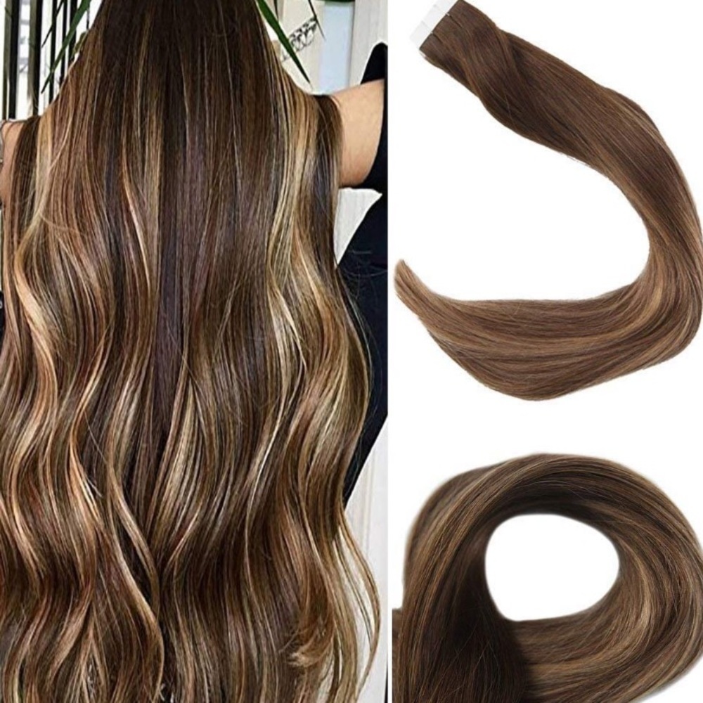 3 20” #4 Brown  to #27 +14 & 4 HUMAN HAIR TAPEINS